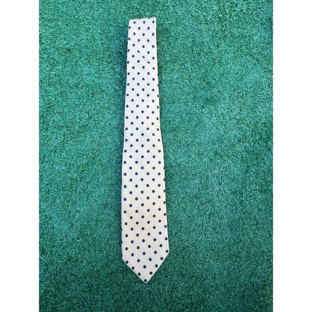 Robert Talbott Reyn's Mens Silk Tie Polka Dot Yellow Navy Blue Hand Sewn USA